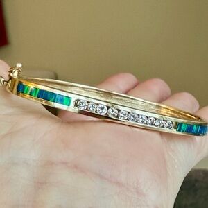 14 karat gold, diamond, and opal bangle